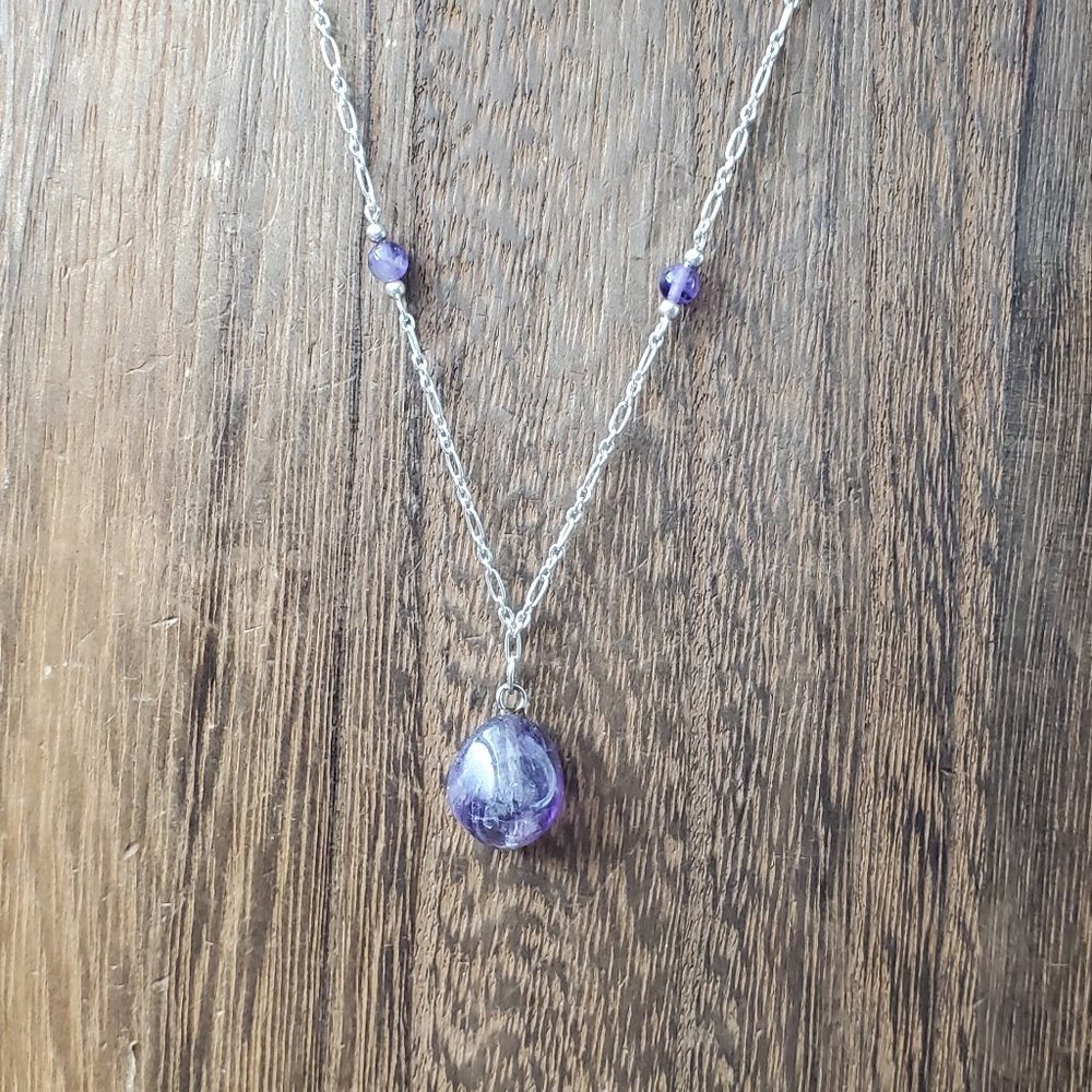 18 Inch Sterling Silver Purple Amethyst Stone Necklace